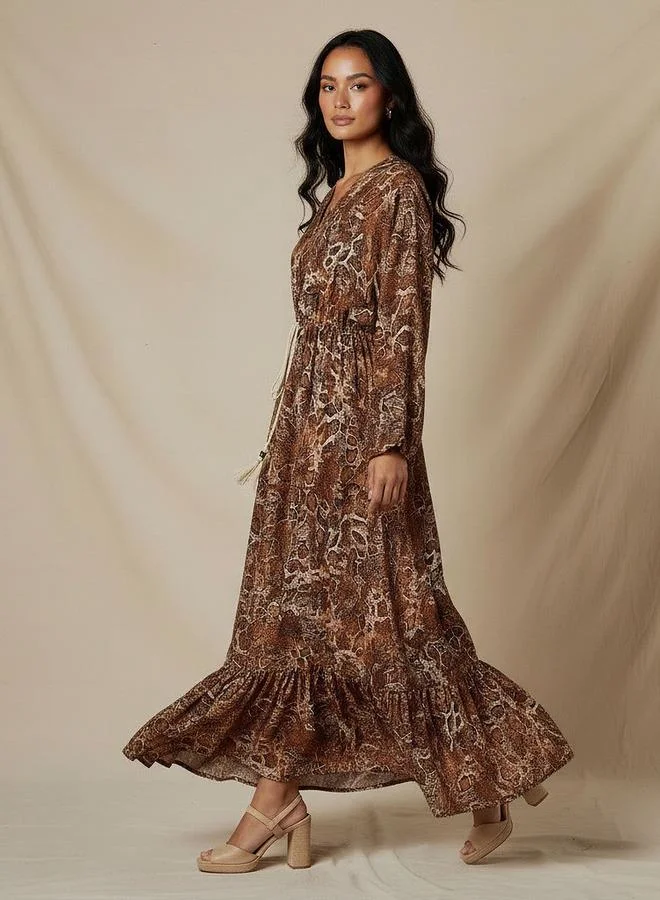 Splash FAV Printed Maxi Kaftan Dress with Front Tie-Up